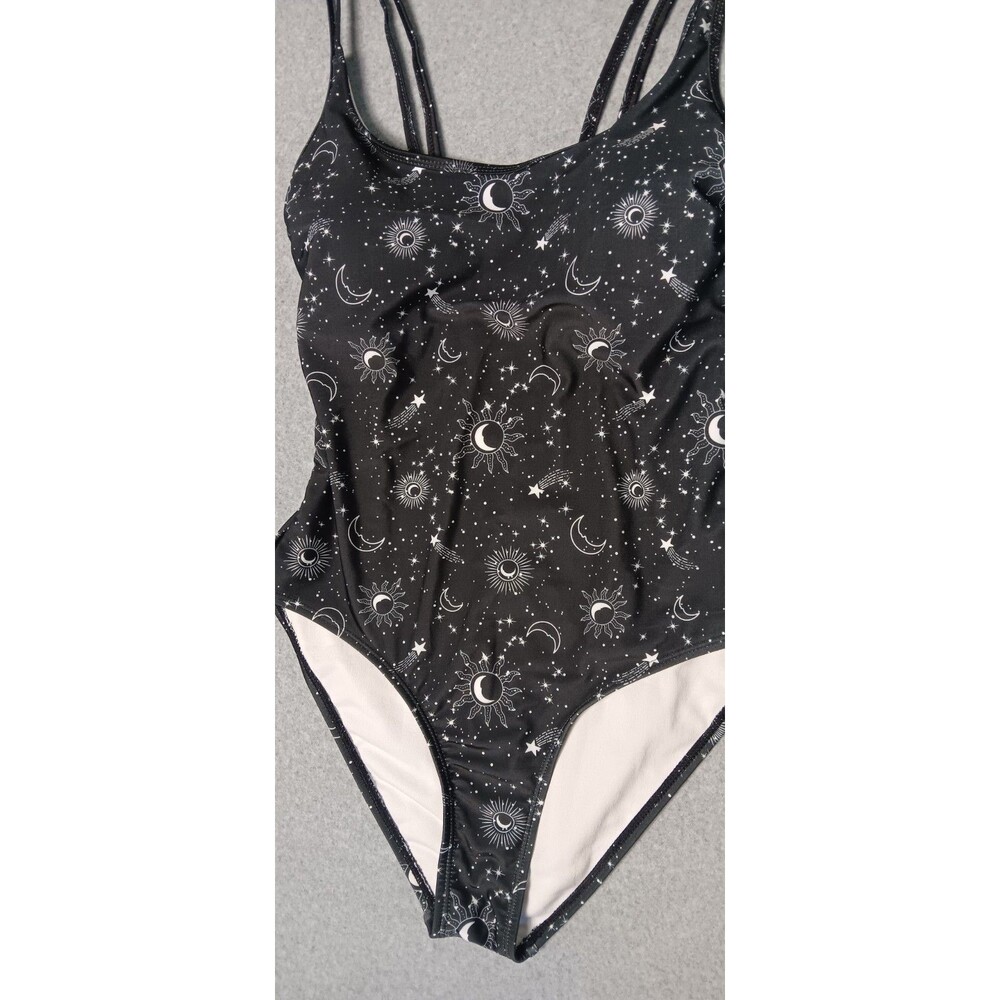 Celestial One Piece Swimsuit S Black Sun Moon Stars Multi Strap Padded Astrology - Picture 5 of 9